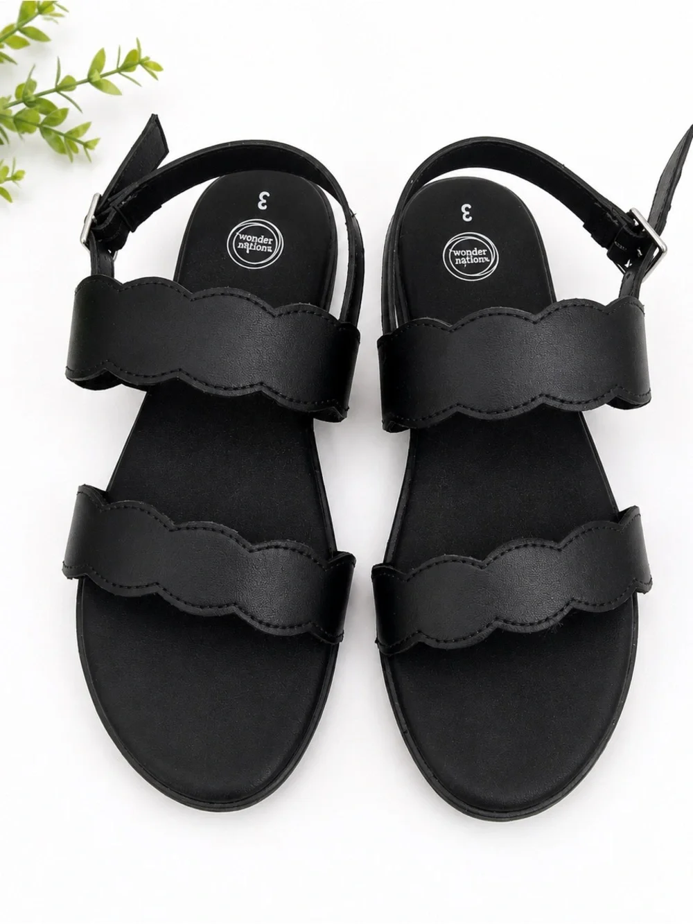 Wonder Nation Girls Black Scalloped Dress Sandals Size 3 NWOB